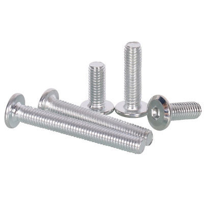 Muestra de un tornillo de conexión hexagonal con cabeza redonda plana de acero al carbono revestido con zinc DIN7420 para muebles de madera de máquinas